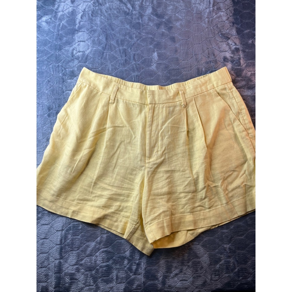 A New Day Womens Yellow Linen Blend Pleated High Rise Shorts 14 Elastic Back